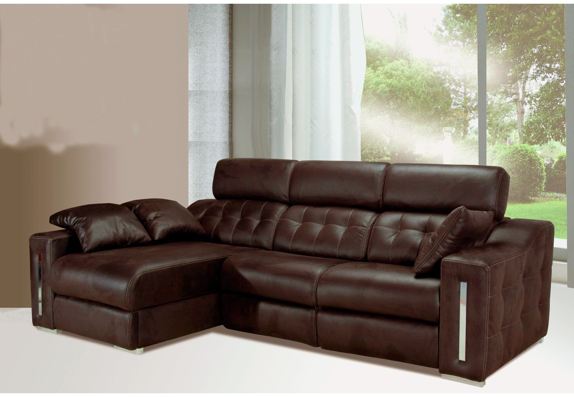 Sofá 3 plazas piel con chaise longue Rolan | Sofás de cuero español