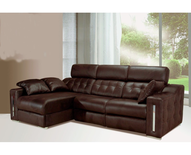 Sofá 3 plazas piel con chaise longue Rolan | Sofás de cuero español