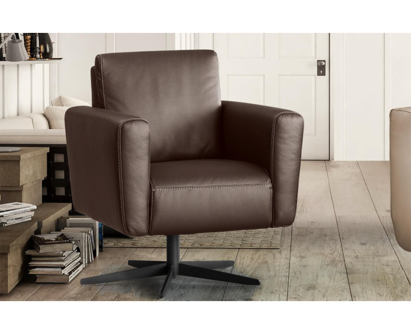 Sillón Piel Natural Giratorio MACHINE | Sillón de piel | SofaHogar
