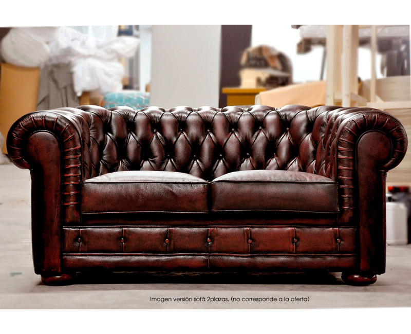 Sofá Chester 3 Plazas Inglés en Piel Bicolor | SofaHogar