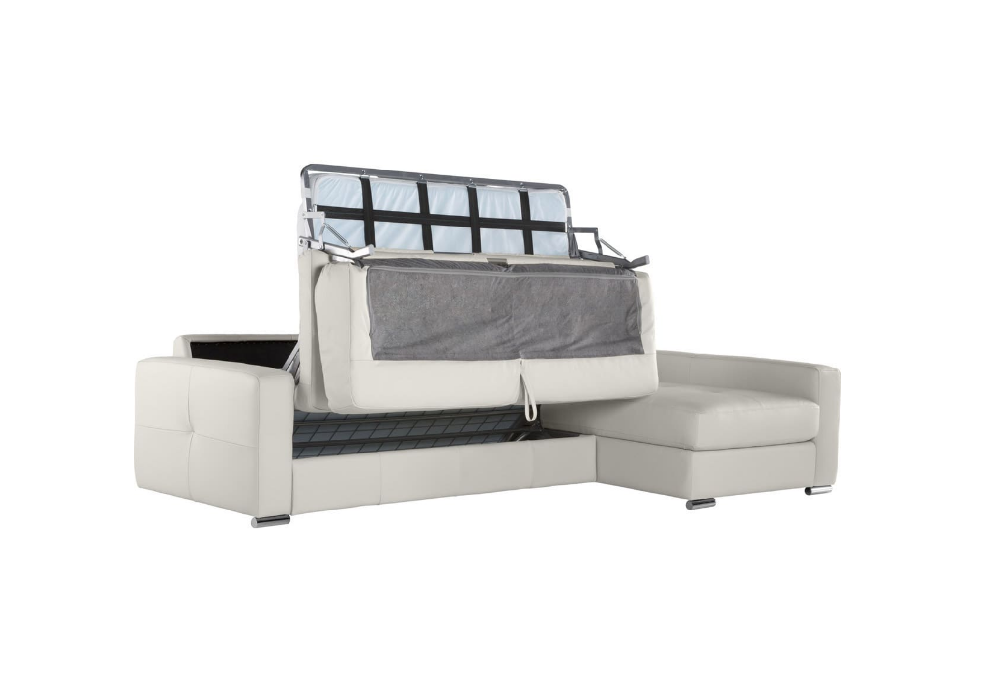 Sofá cama con chaise longue en piel natural Boston | Sofá cama de piel