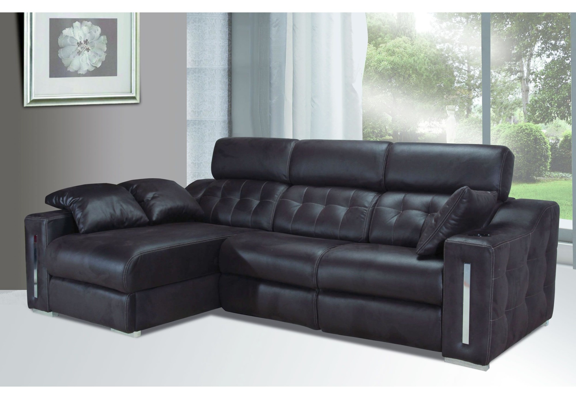 Sofá 3 plazas piel con chaise longue Rolan | Sofás de cuero español