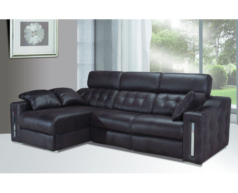 Sofá 3 plazas piel con chaise longue Rolan | Sofás de cuero español