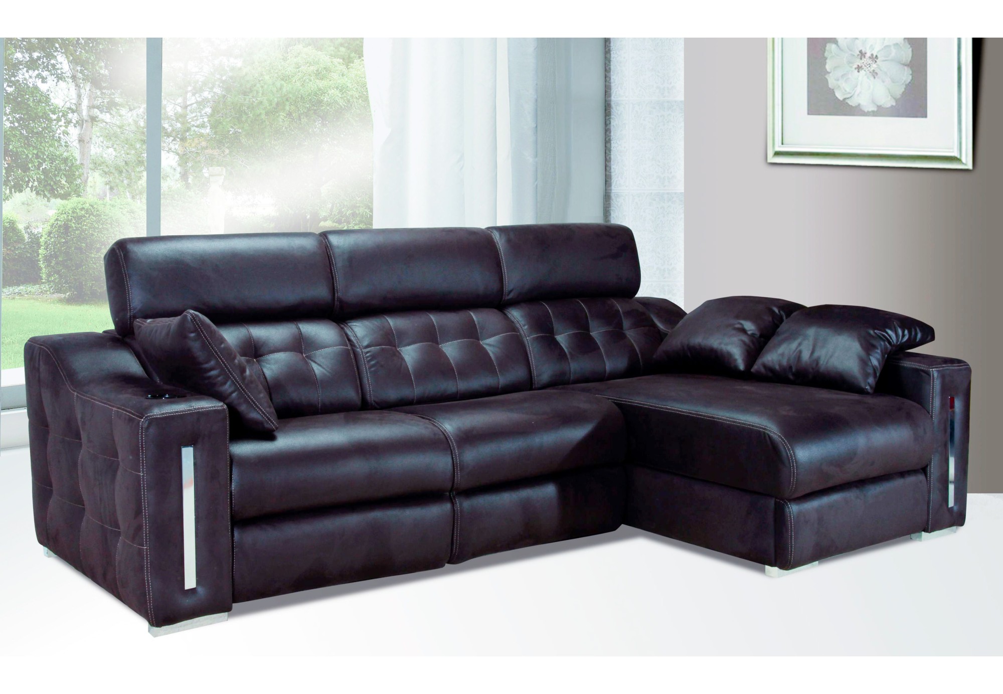 Sofá 3 plazas piel con chaise longue Rolan | Sofás de cuero español