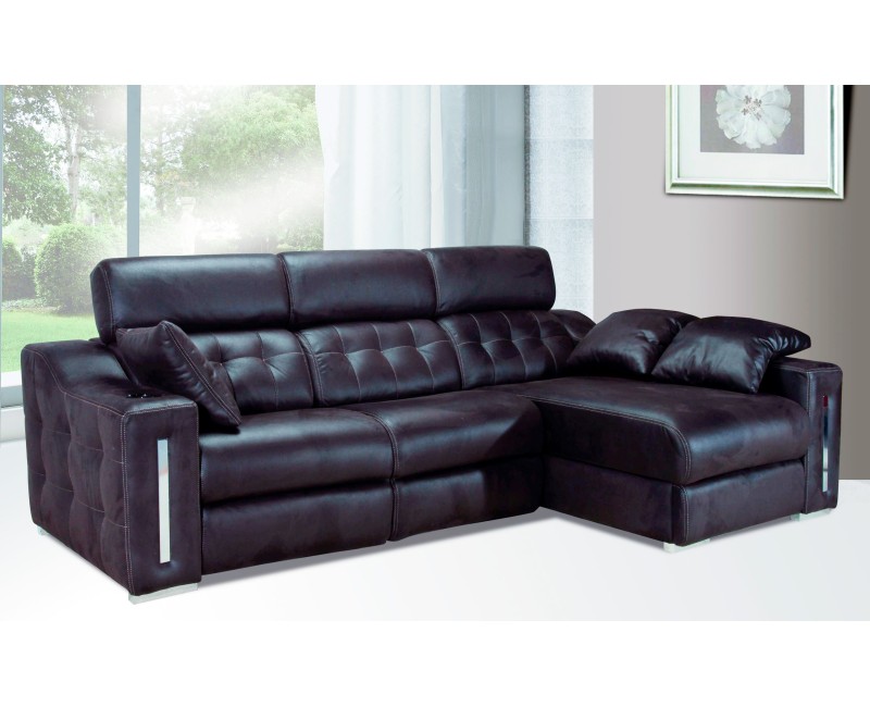 Sofá 3 plazas piel con chaise longue Rolan | Sofás de cuero español