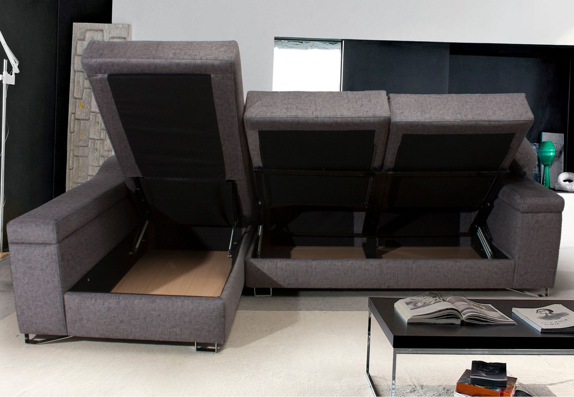 Chaiselongue piel natural con asientos deslizantes FOCOS | Sofahogar