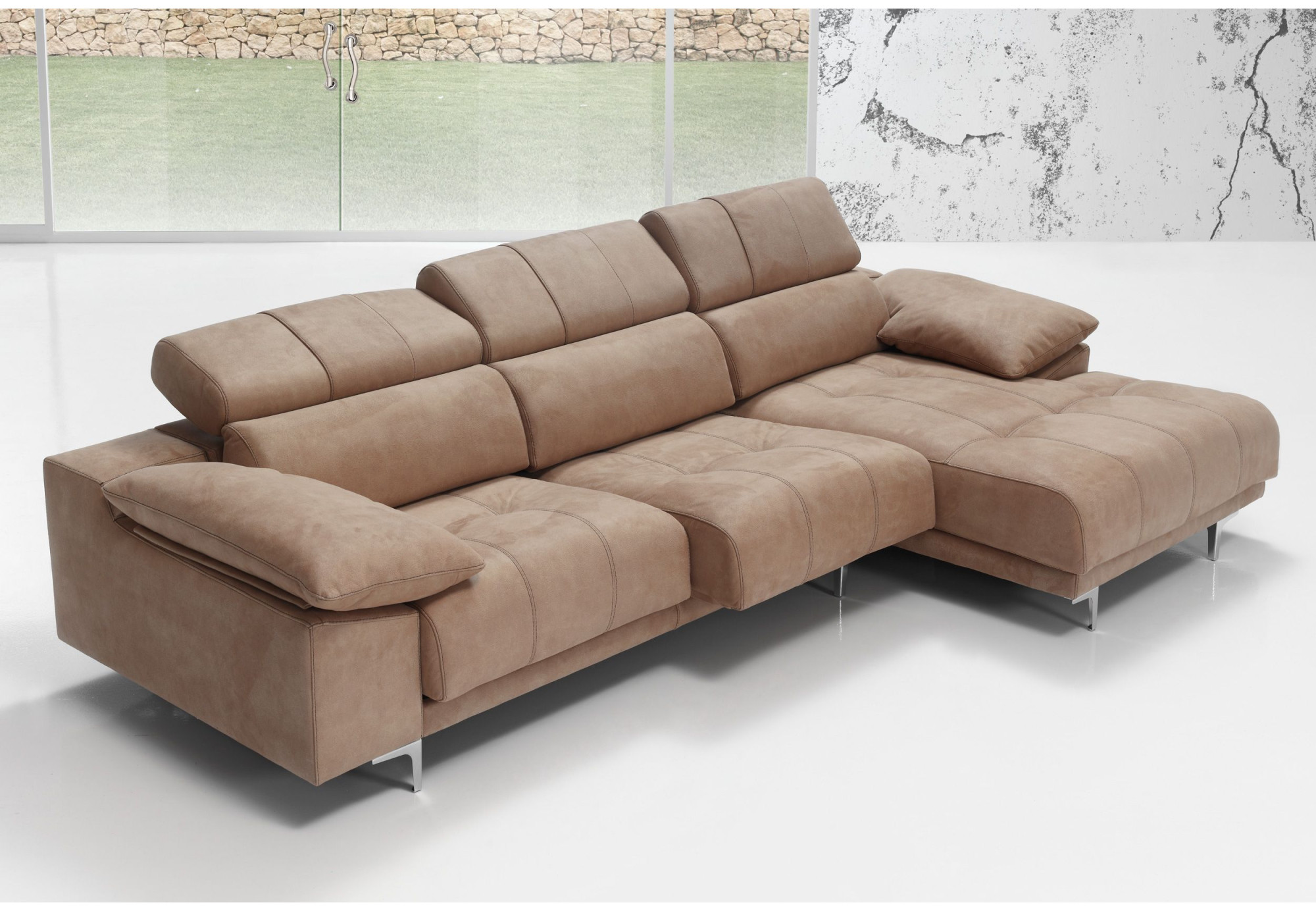 Sofá en piel natural con chaiselongue Illinois | Sofás de piel