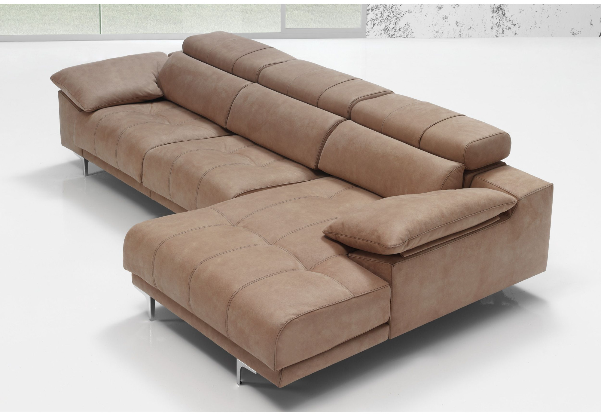 Sofá en piel natural con chaiselongue Illinois | Sofás de piel