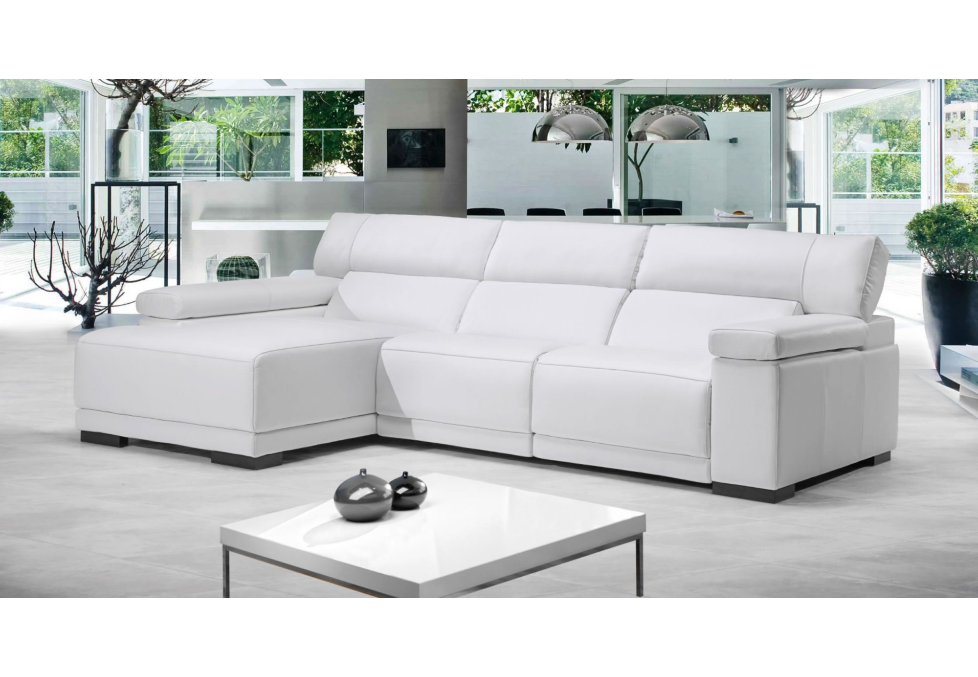 Sofá 4 plazas blanco con chaise longue PAOLA | Comprar sofás de piel