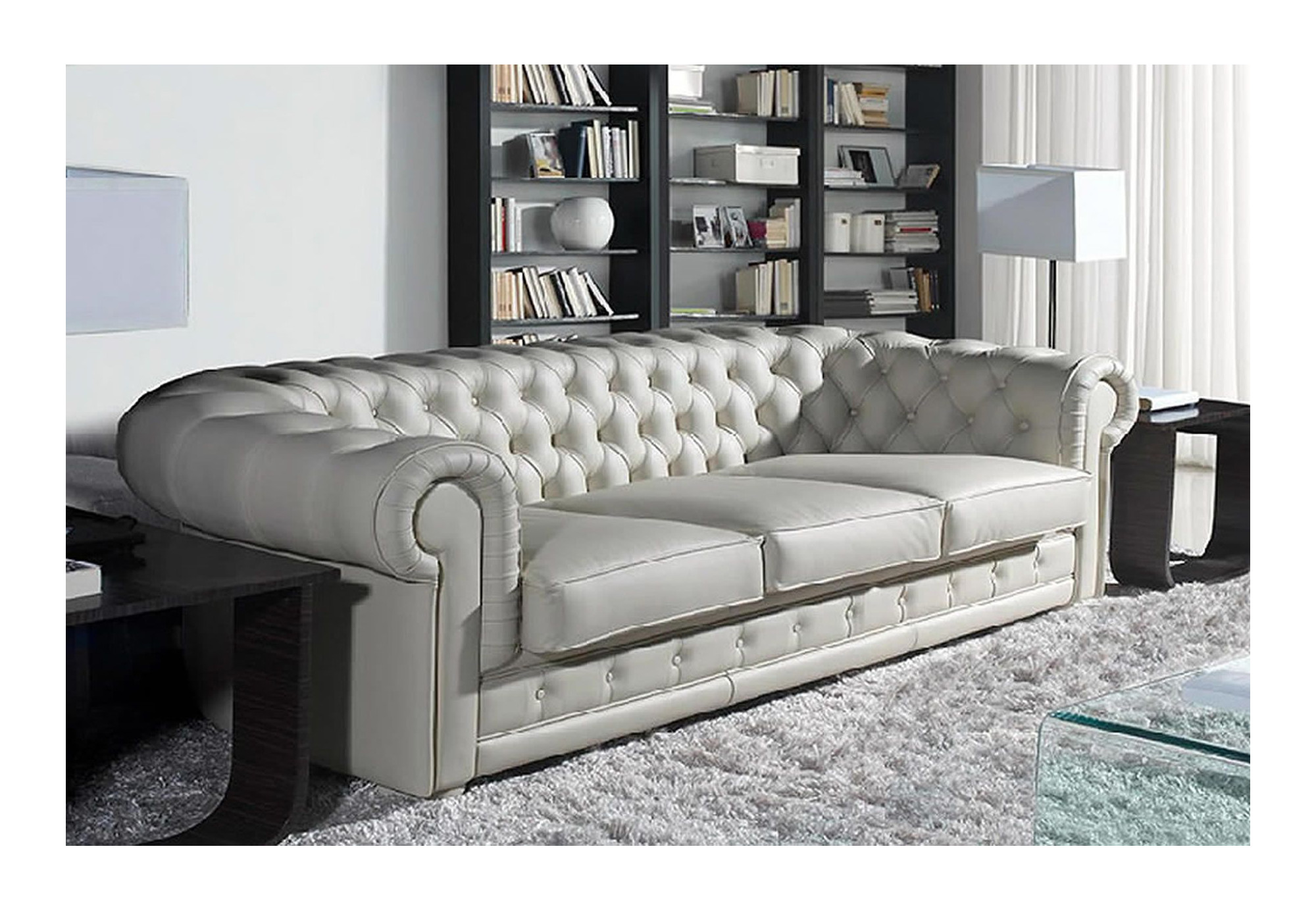 Sofá Chesterfield 3 Plazas Chester Piel Blanca Natural – Classic
