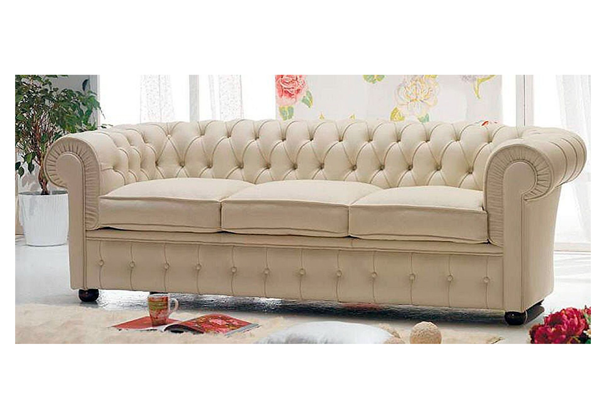 Sofá Chesterfield 3 Plazas Chester Piel Blanca Natural – Classic