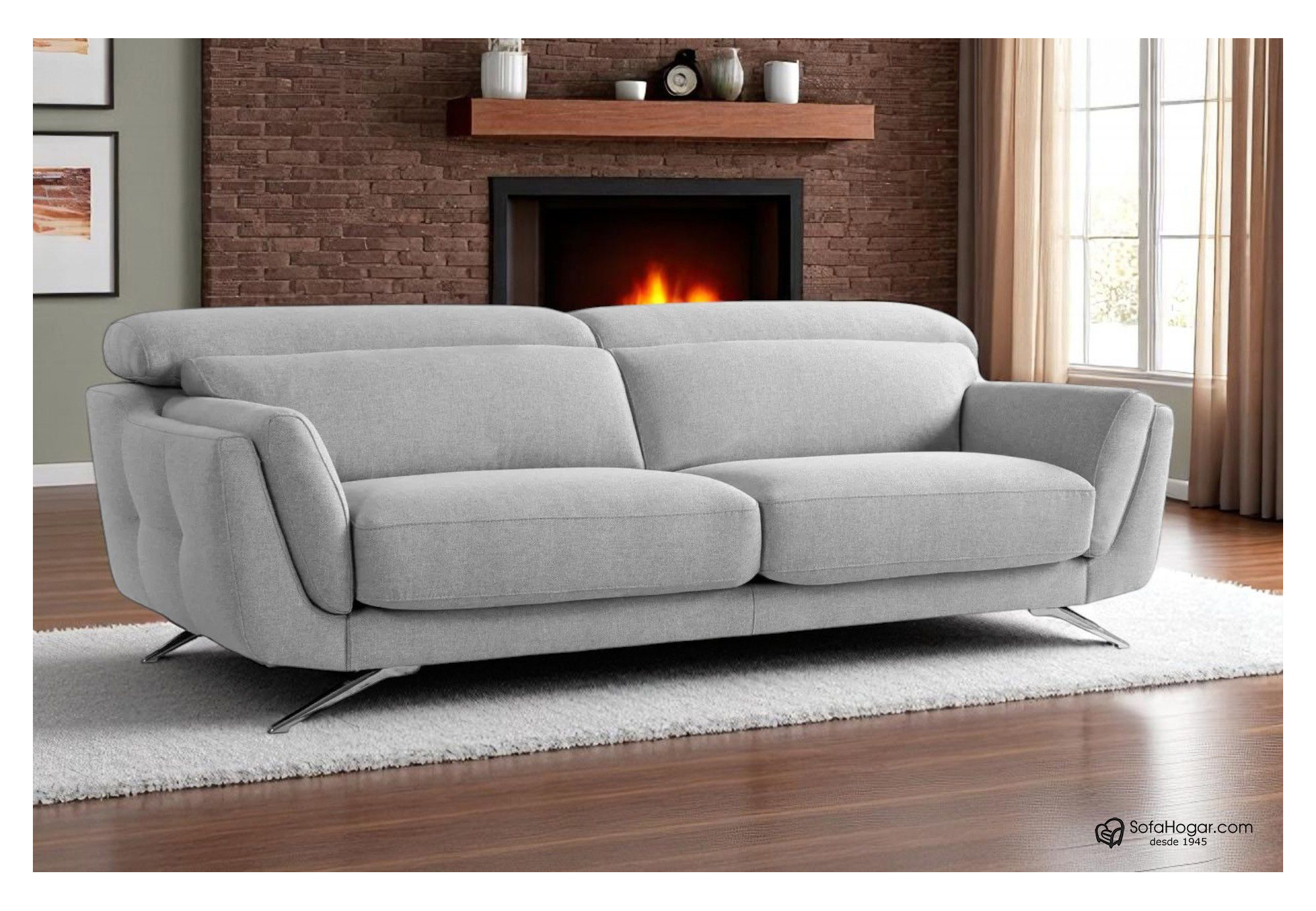 Sofá de Piel Natural con Chaise Longue Asientos Deslizantes Carro