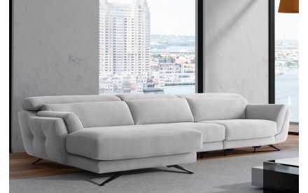 Sofá Modelo GREY en Piel y Chaise Longue Asientos Deslizantes Carro