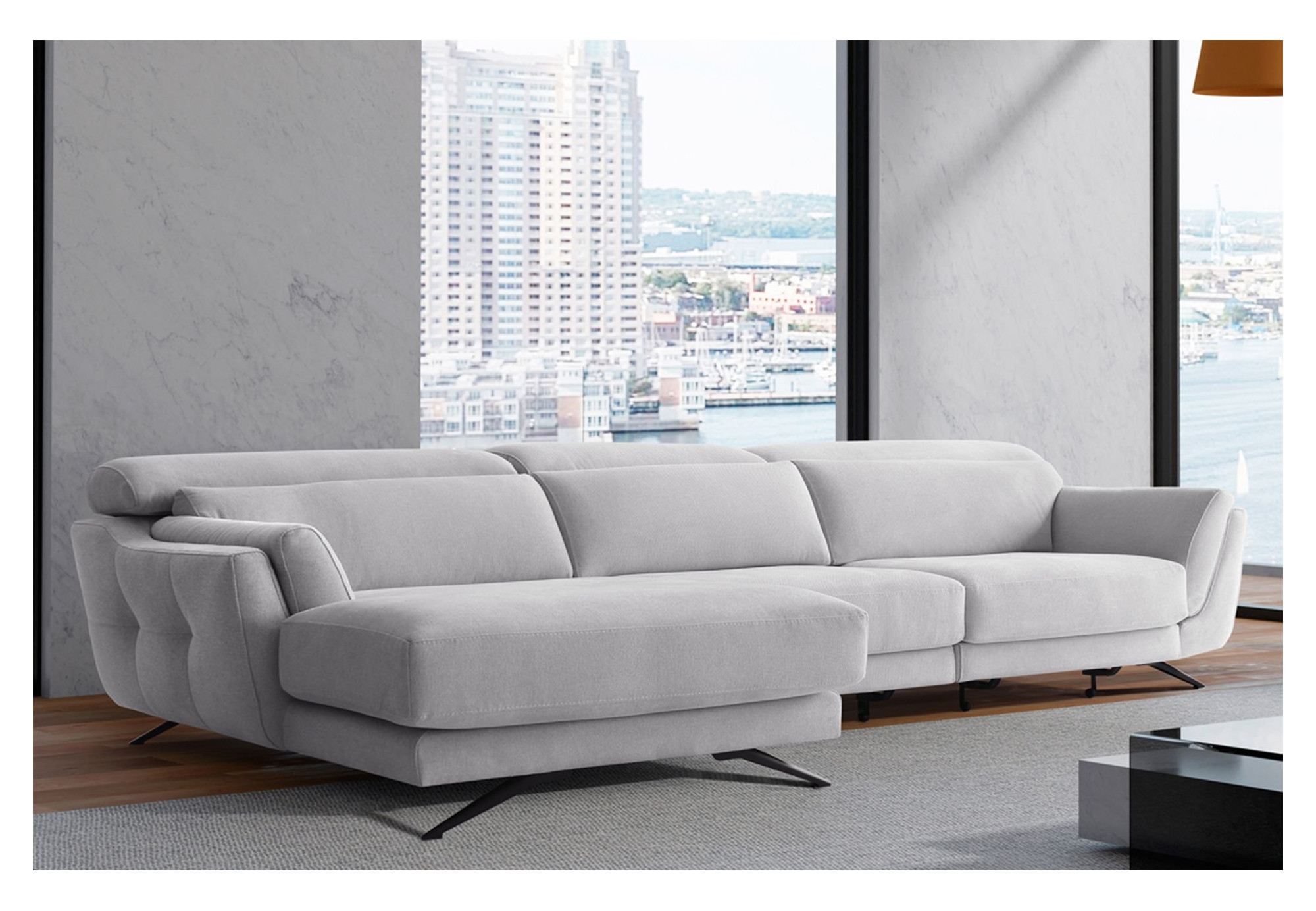 Sofá de Piel Natural con Chaise Longue Asientos Deslizantes Carro