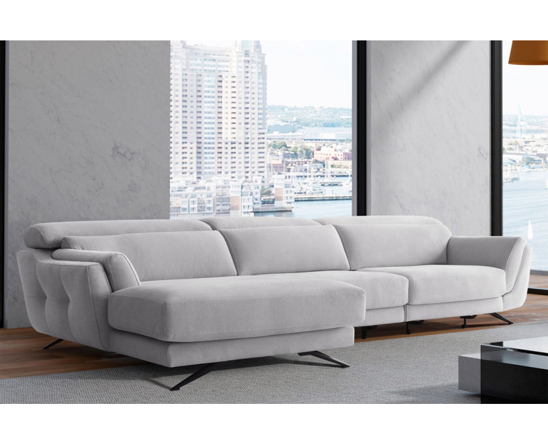 Sofá de Piel Natural con Chaise Longue Asientos Deslizantes Carro