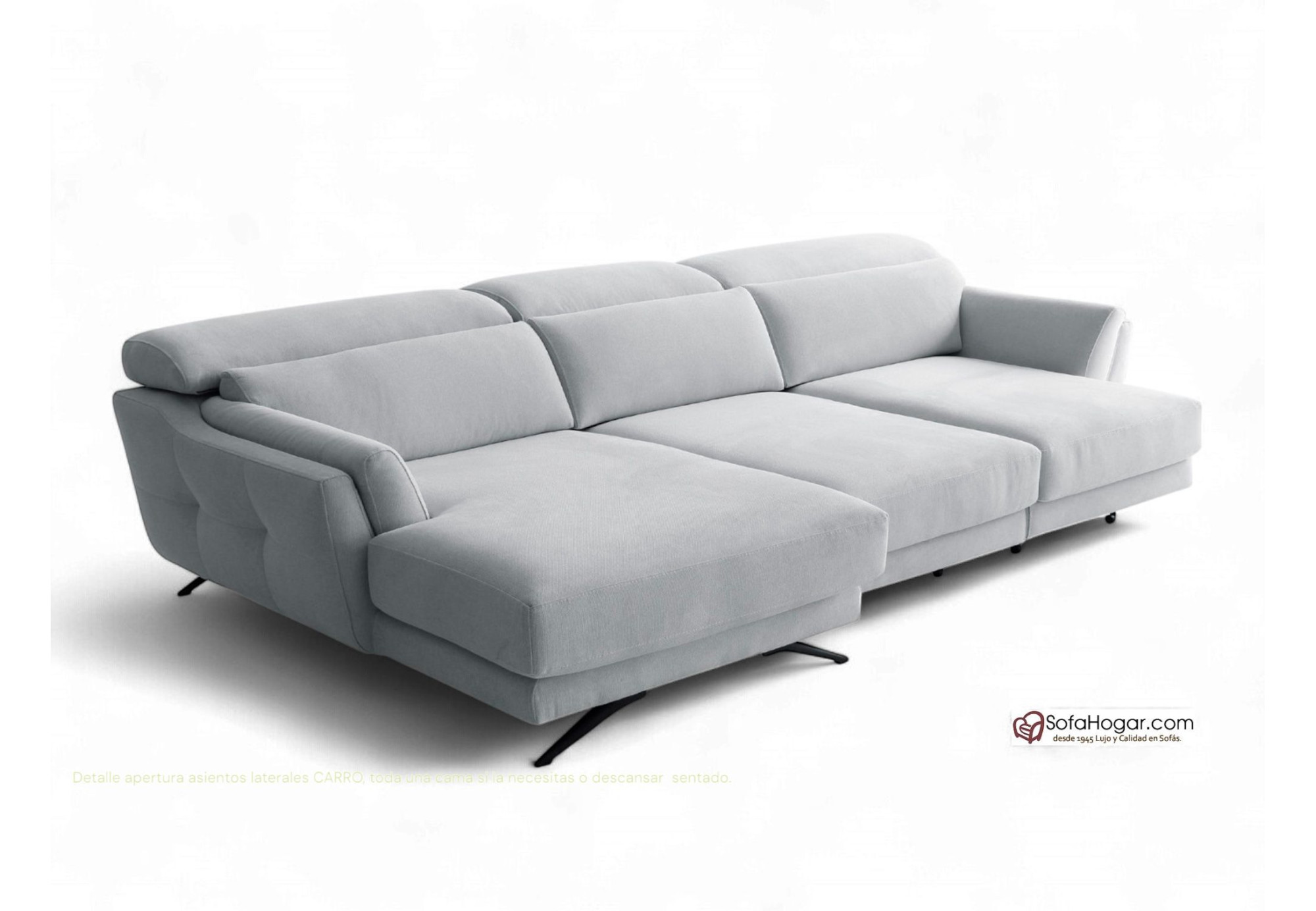Sofá de Piel Natural con Chaise Longue Asientos Deslizantes Carro