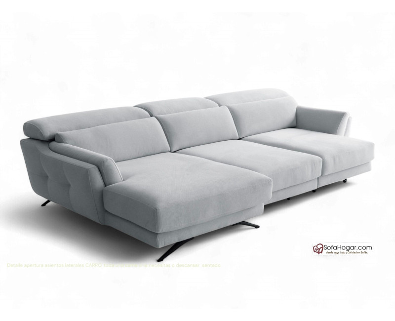Sofá de Piel Natural con Chaise Longue Asientos Deslizantes Carro