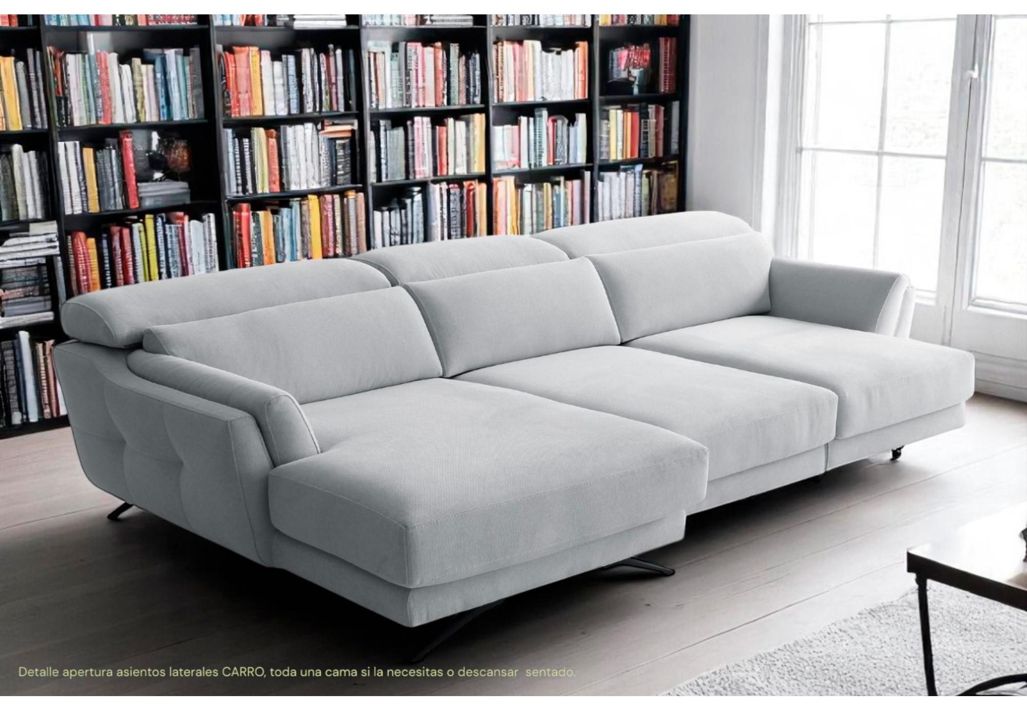 Sofá de Piel Natural con Chaise Longue Asientos Deslizantes Carro