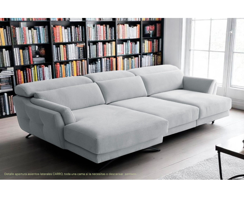 Sofá de Piel Natural con Chaise Longue Asientos Deslizantes Carro