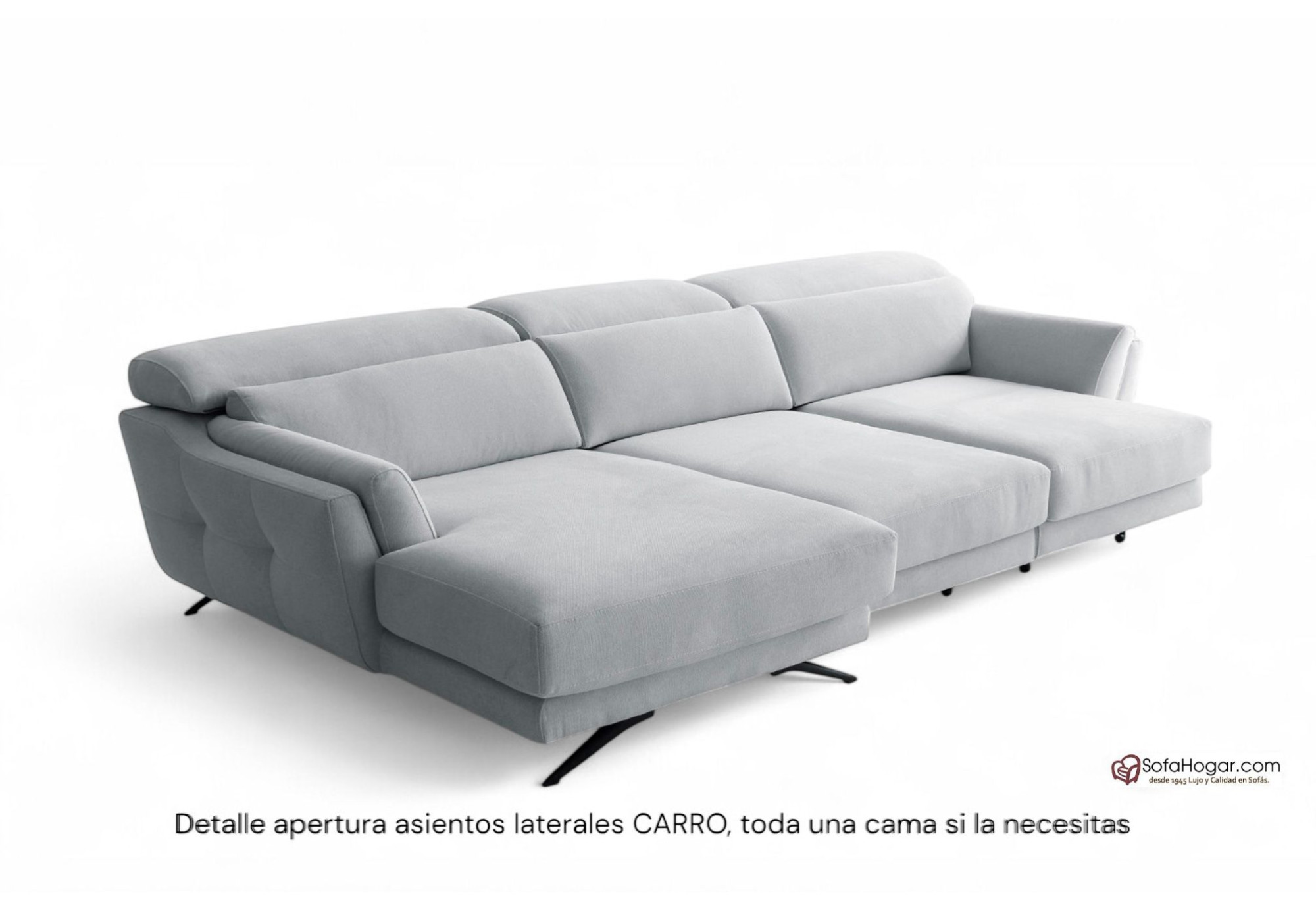 Sofá de Piel Natural con Chaise Longue Asientos Deslizantes Carro
