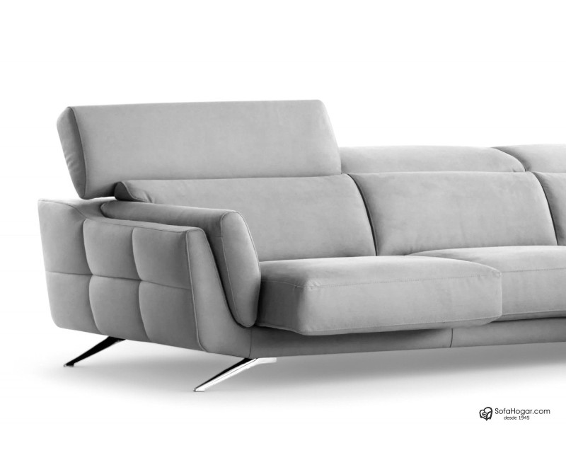 Sofá de Piel Natural con Chaise Longue Asientos Deslizantes Carro