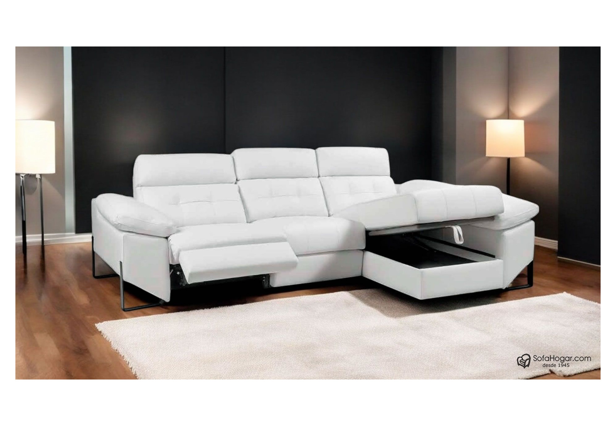 Sofá 3 Plazas con Chaiselongue Piel Relax al mejor precio