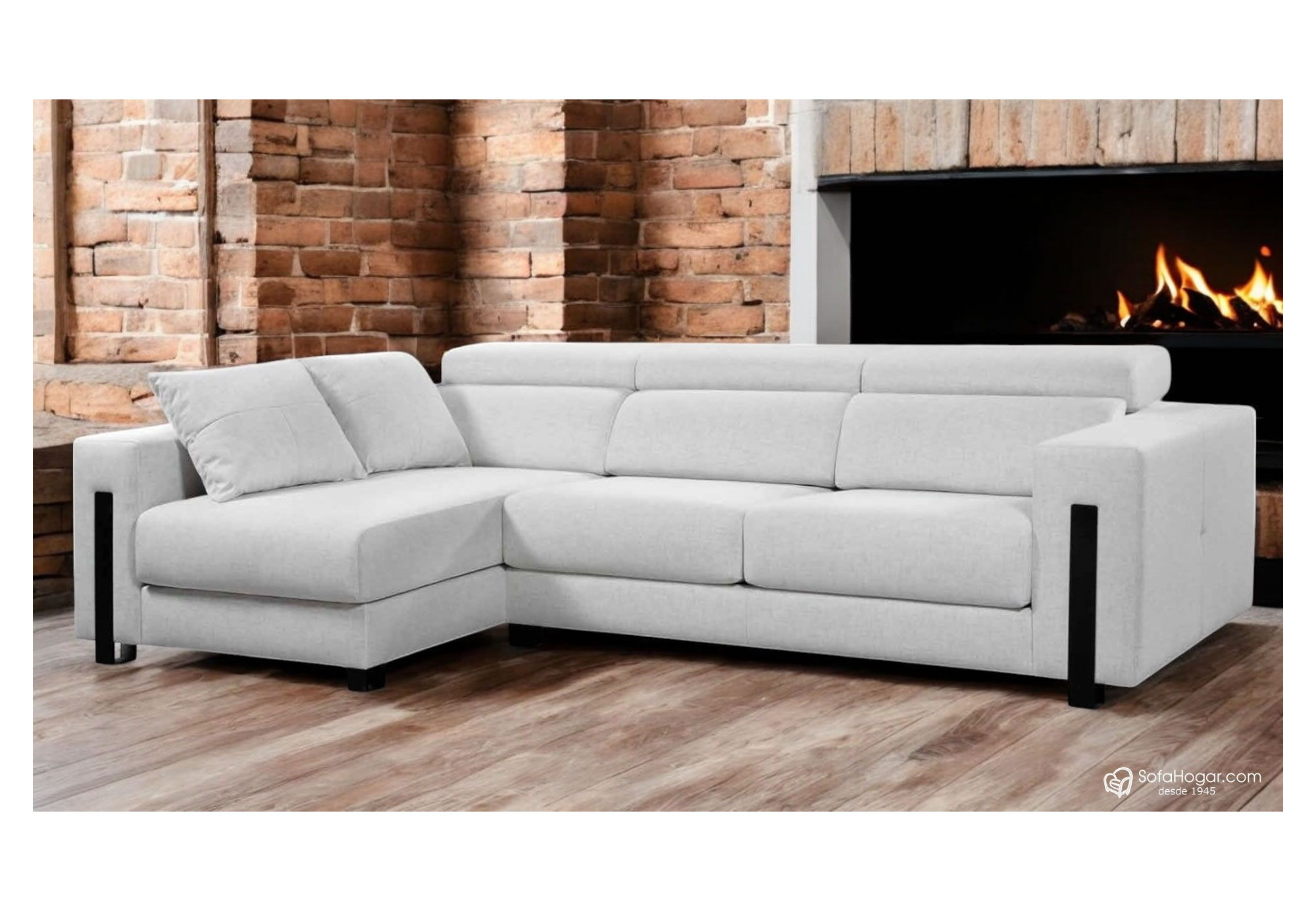 Sofá Chaise Longue Piel Natural con Asientos Deslizantes Carro