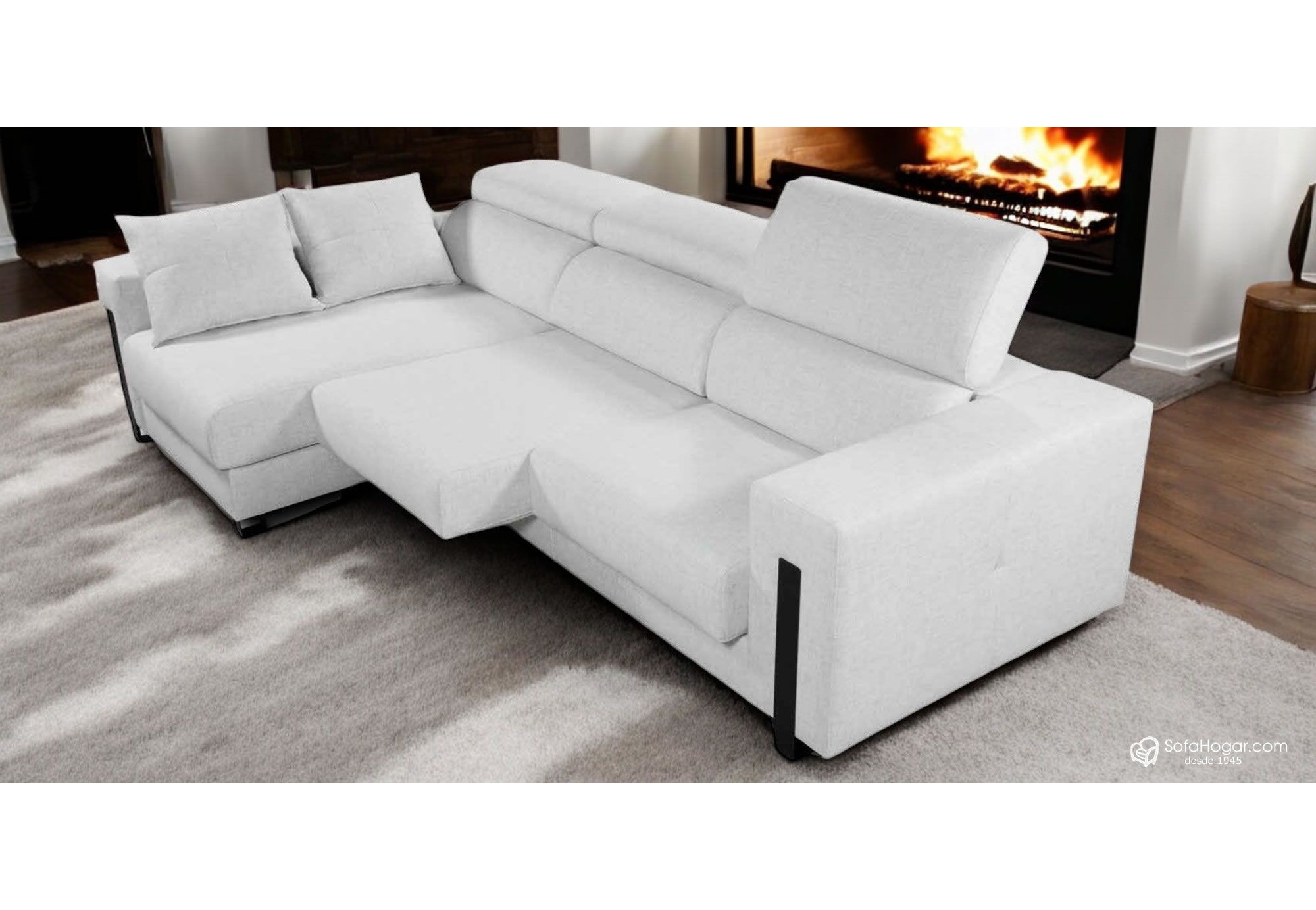 Sofá Chaise Longue Piel Natural con Asientos Deslizantes Carro