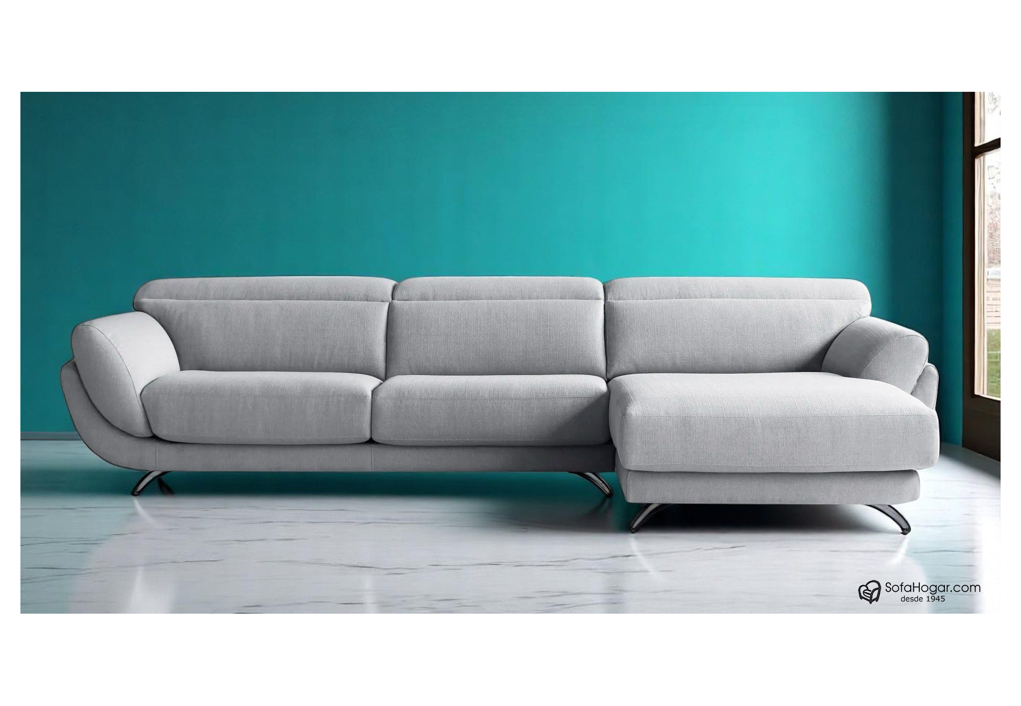 Sofá de Diseño en Piel con Chaise Longue y Asientos Deslizantes