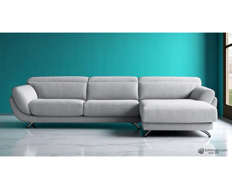 Sofá de Diseño en Piel con Chaise Longue y Asientos Deslizantes
