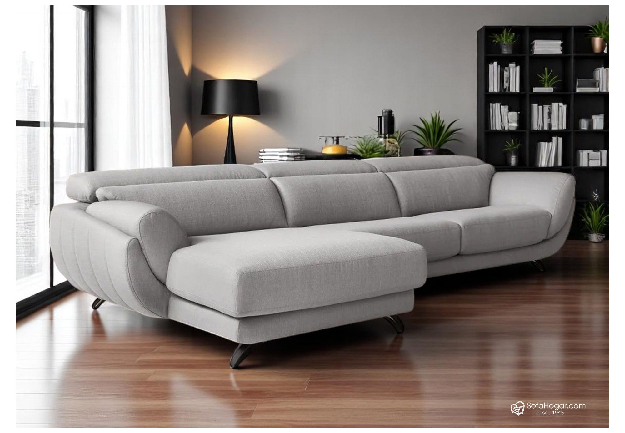Sofá de Diseño en Piel con Chaise Longue y Asientos Deslizantes