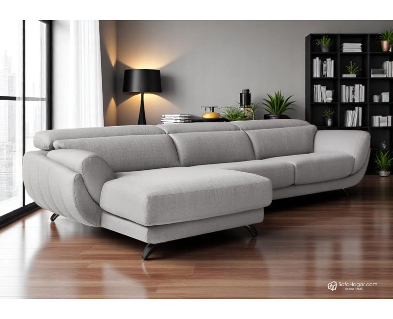 Sofá de Diseño en Piel con Chaise Longue y Asientos Deslizantes