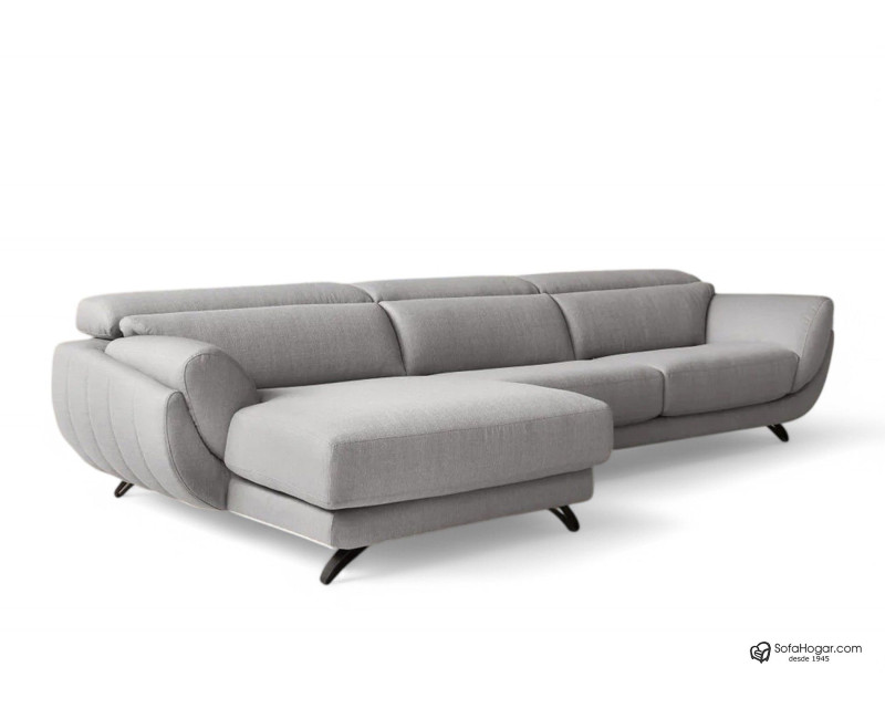 Sofá de Diseño en Piel con Chaise Longue y Asientos Deslizantes