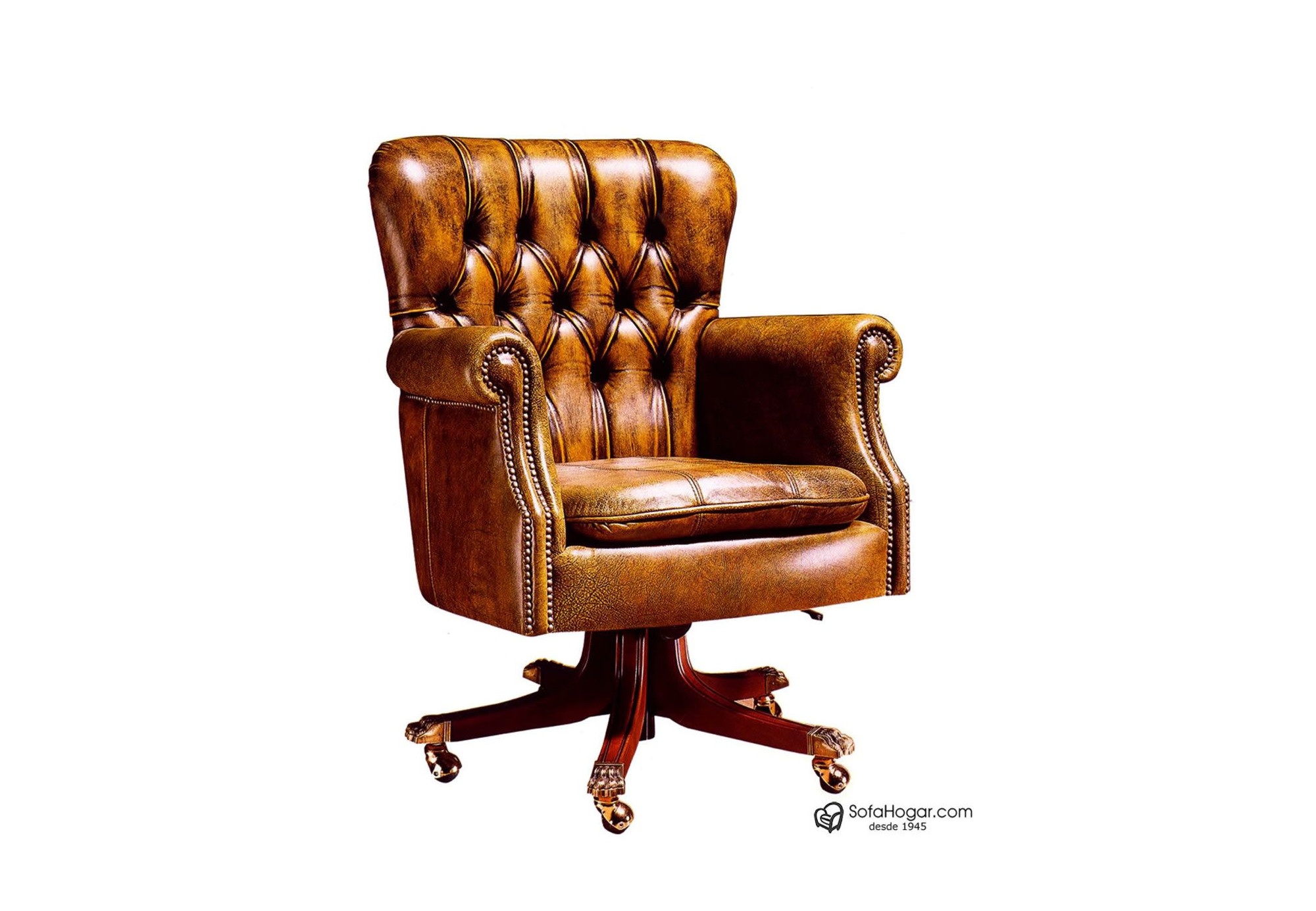 Sillón Despacho Inglés Piel Natural – Giratorio y con Ruedas