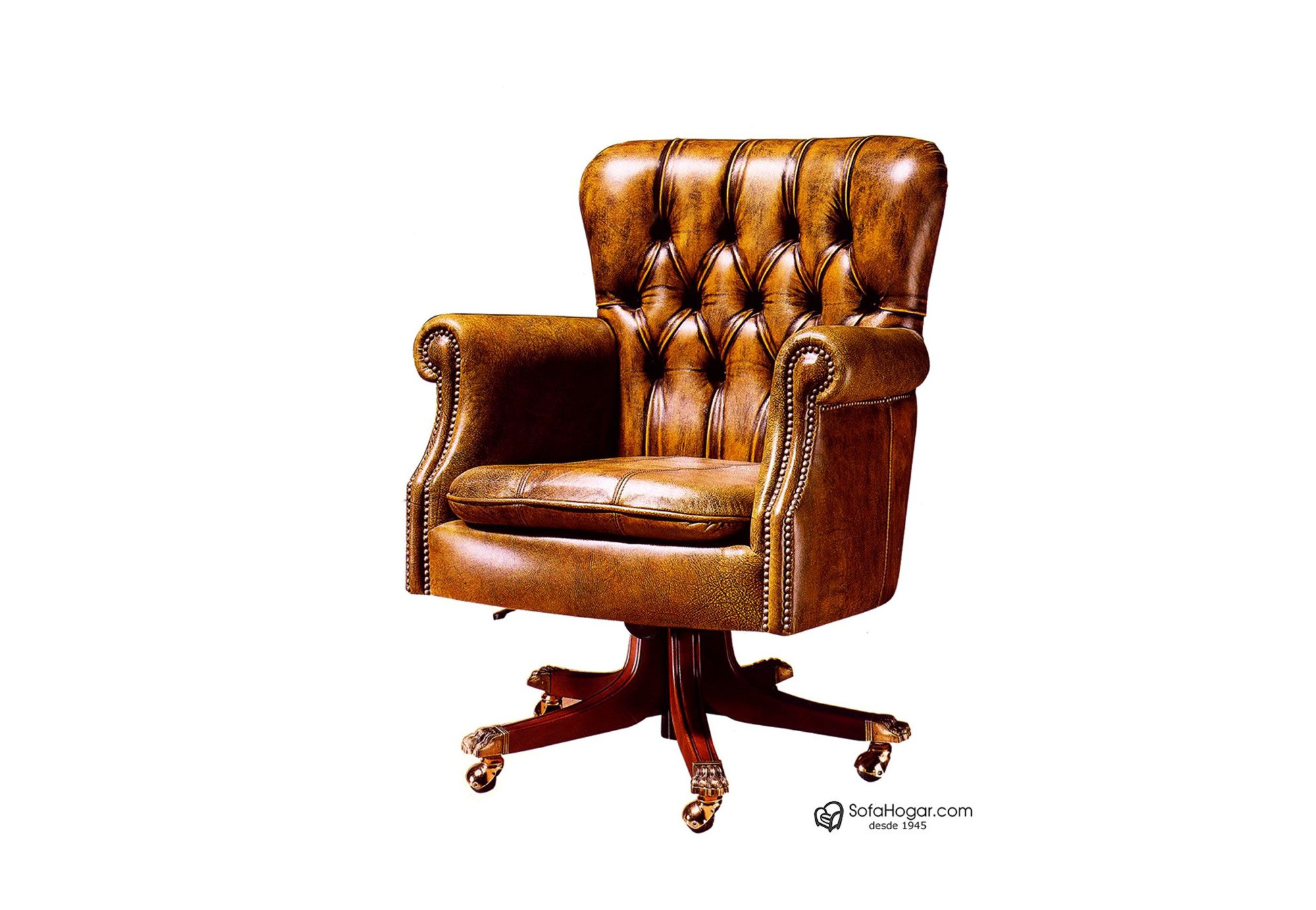 Sillón Despacho Inglés Piel Natural – Giratorio y con Ruedas