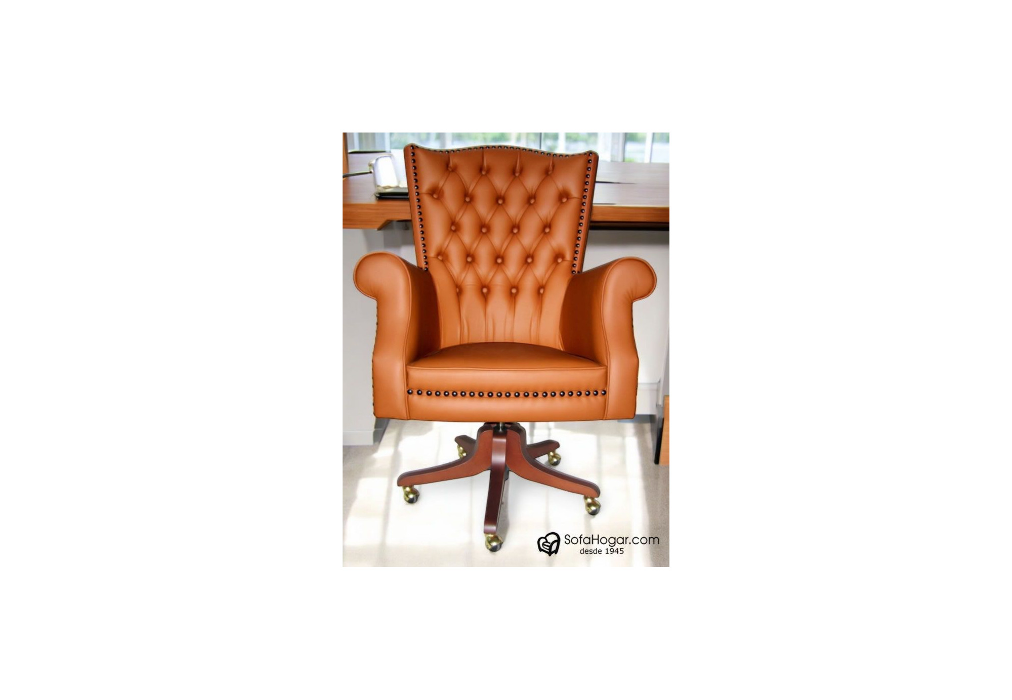 Sillón de Oficina Inglés de Lujo Casación | Piel Genuina, Giratorio