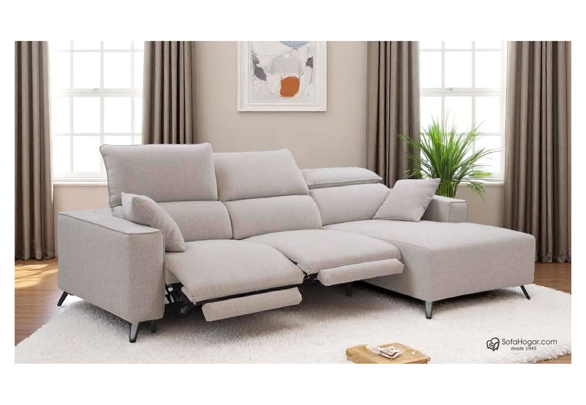 Sofá Chaise Longue Blanco de Piel de Lujo – Modelo ICARO Reclinable y Relax Motorizado