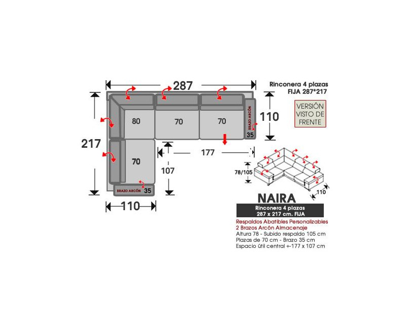Rinconera de piel natural NAIRA – Sofá modular con relax, arcón y 3 medidas