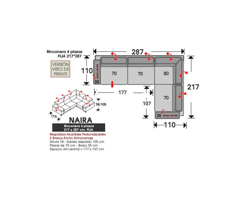 Rinconera de piel natural NAIRA – Sofá modular con relax, arcón y 3 medidas