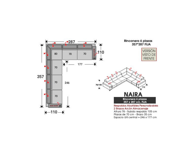 Rinconera de piel natural NAIRA – Sofá modular con relax, arcón y 3 medidas