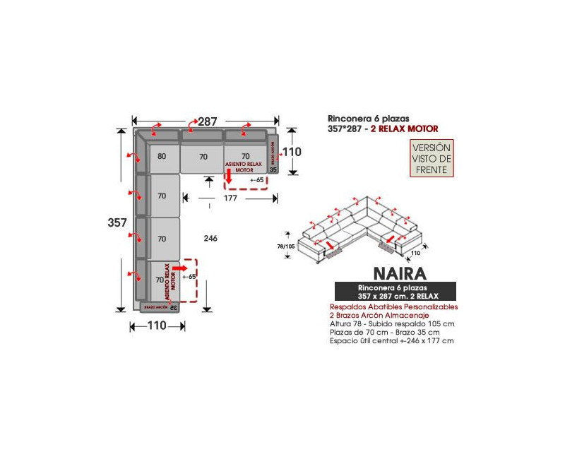Rinconera de piel natural NAIRA – Sofá modular con relax, arcón y 3 medidas
