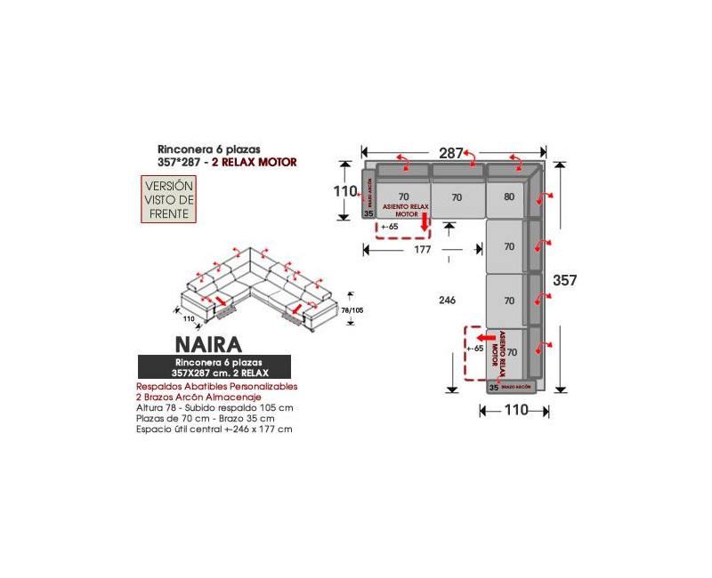 Rinconera de piel natural NAIRA – Sofá modular con relax, arcón y 3 medidas