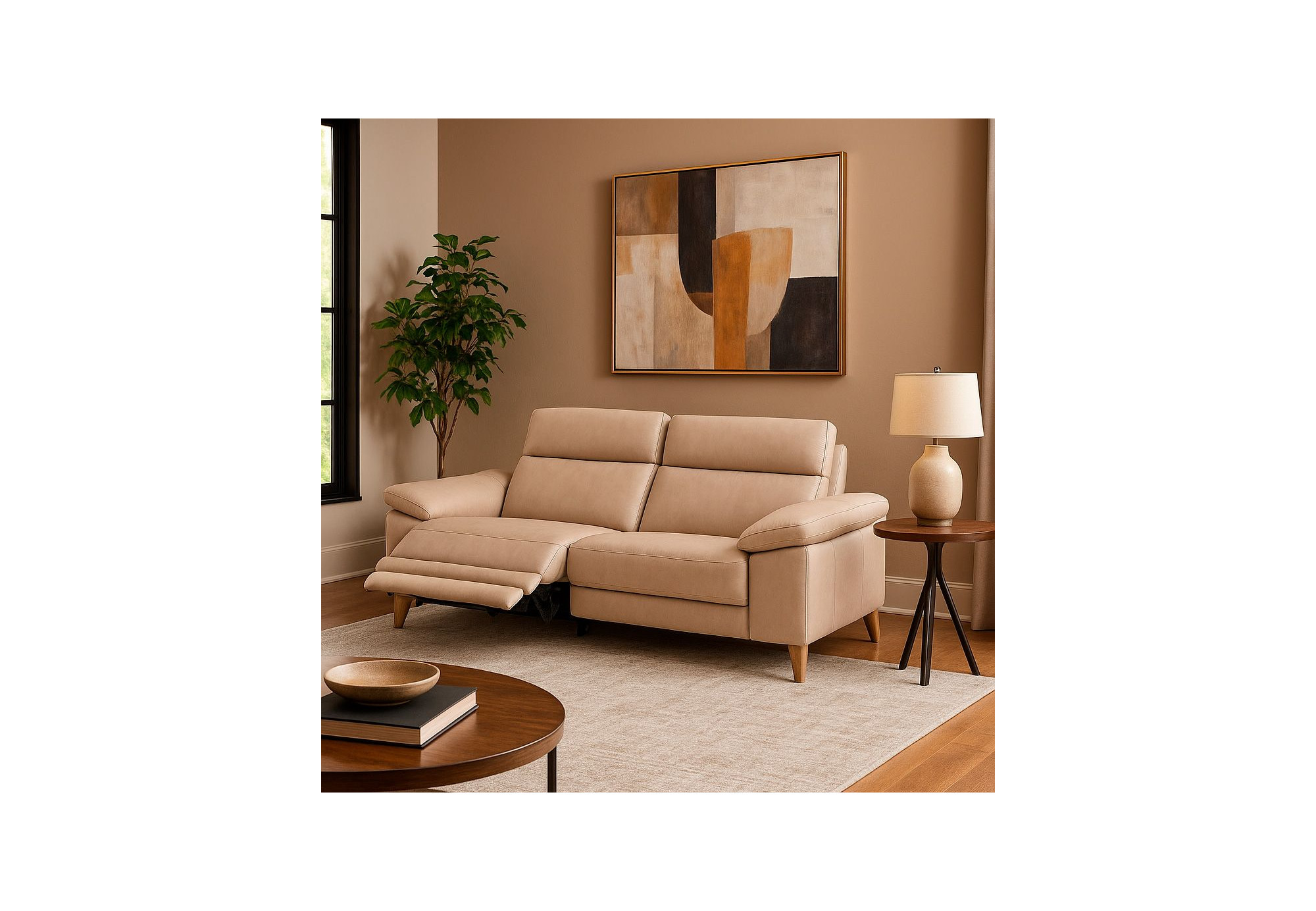 Sofá de piel GUIDO – Relax eléctrico o fijo, diseño contemporáneo y artesanía