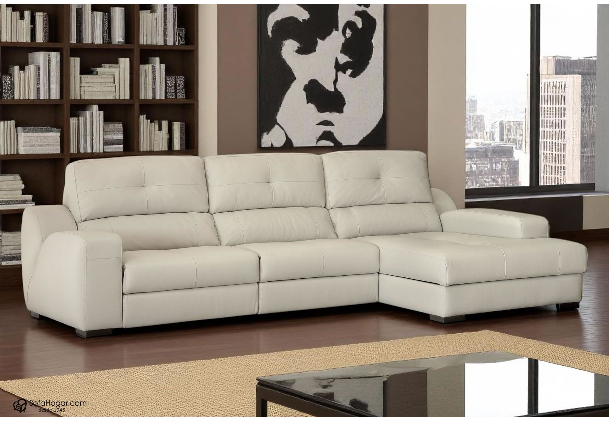 Sofá chaiselongue en piel de vaca TABURETE | Cheslongue piel Premium