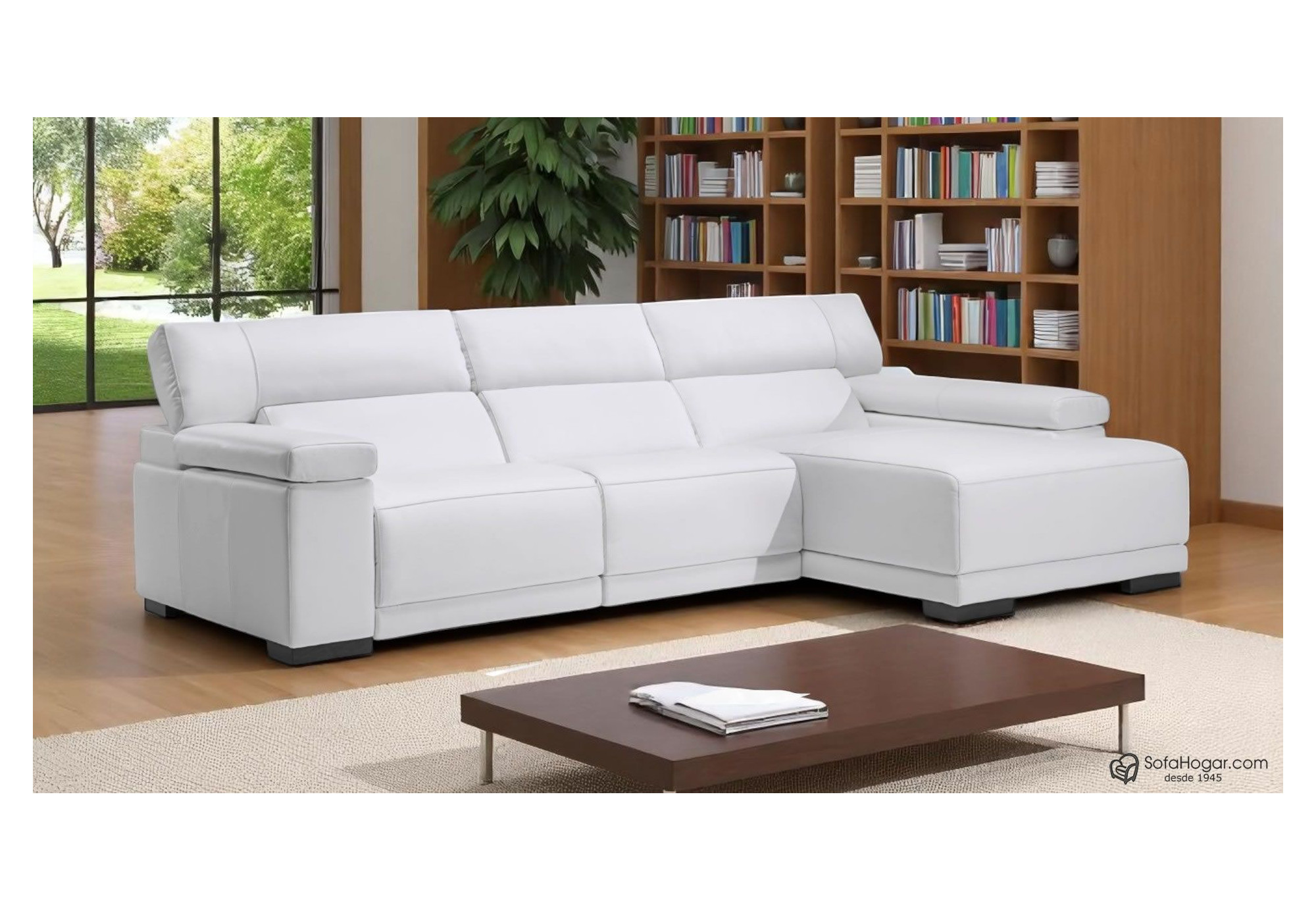 Sofá 4 plazas blanco con chaise longue PAOLA | Comprar sofás de piel