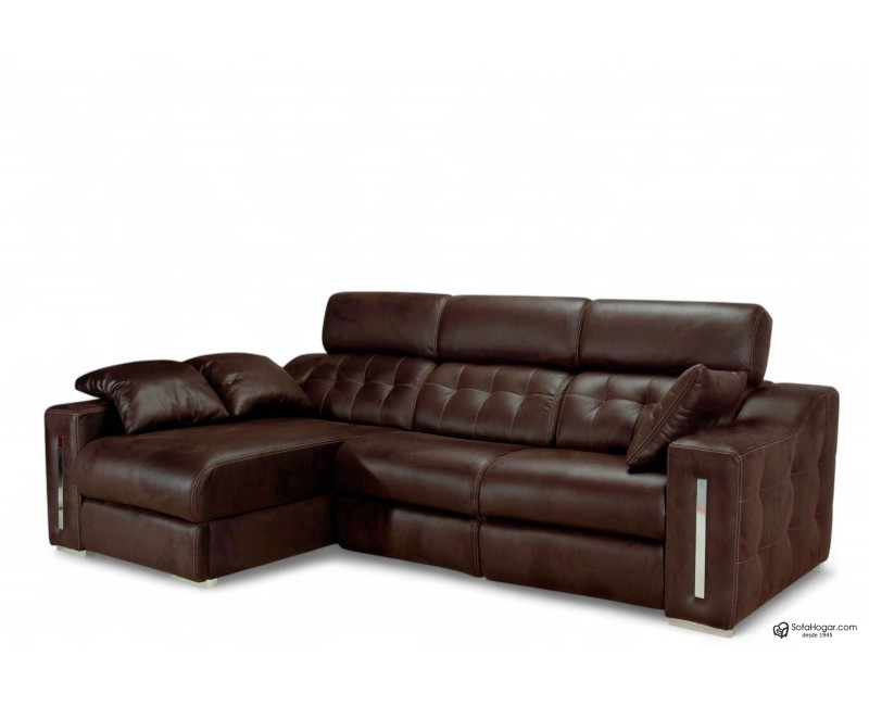 Sofá 3 plazas piel con chaise longue Rolan | Sofás de cuero español