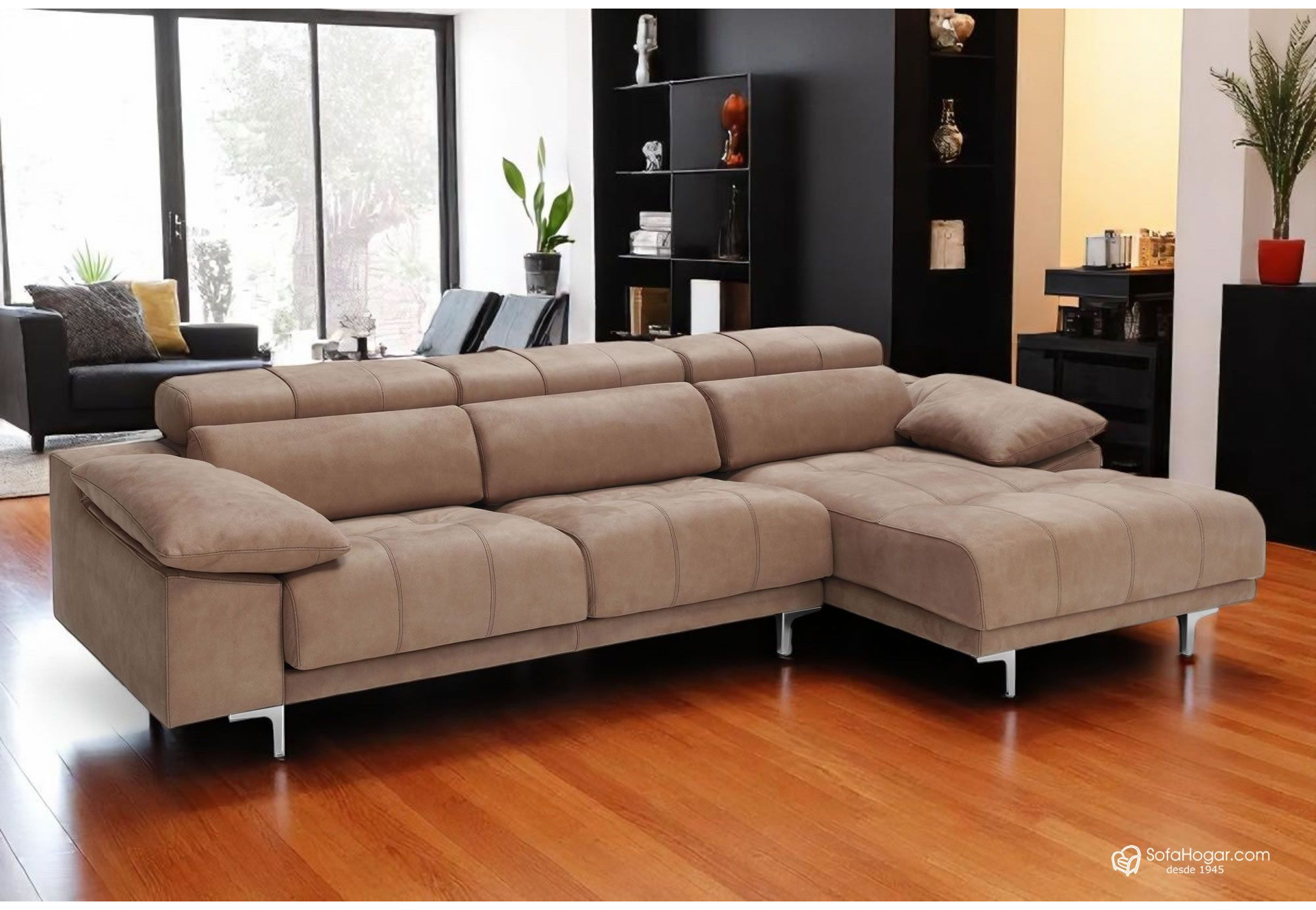 Sofá en piel natural con chaiselongue Illinois | Sofás de piel