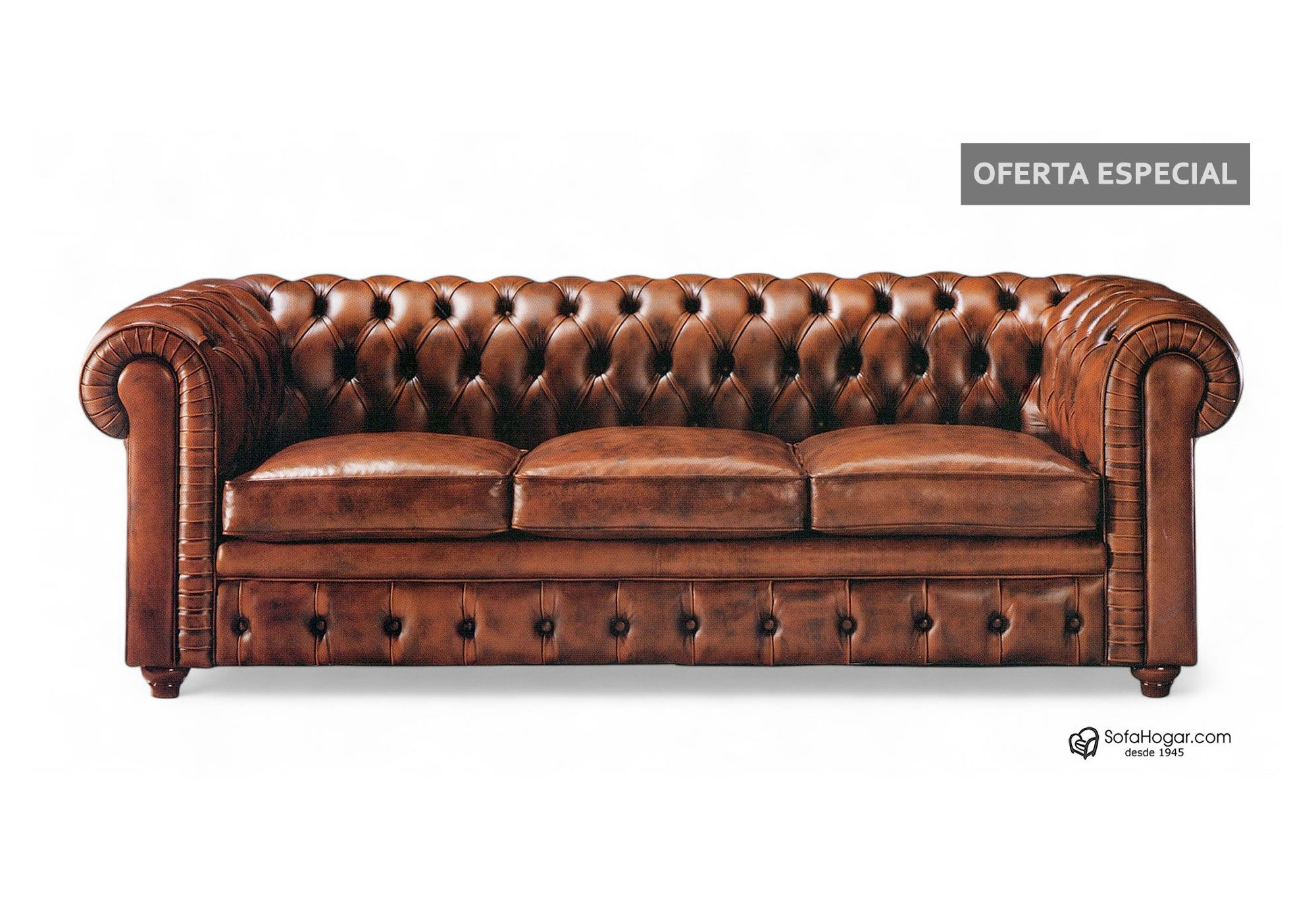 Sofá Chester 3 Plazas Inglés en Piel Bicolor | SofaHogar