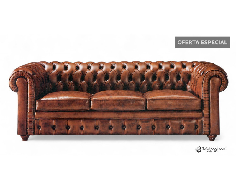 Sofá Chester 3 Plazas Inglés en Piel Bicolor | SofaHogar