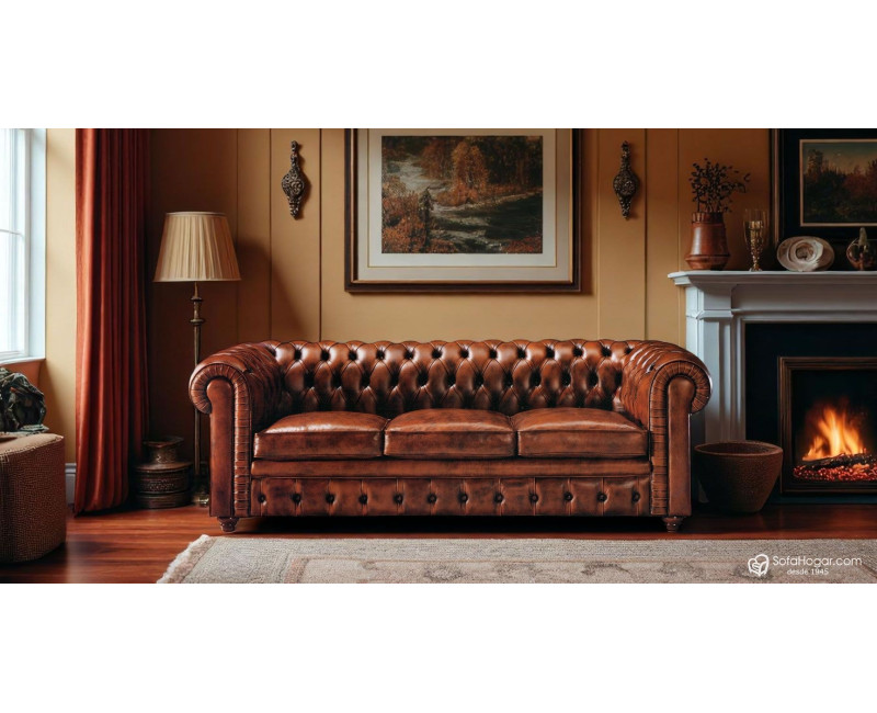 Sofá Chester 3 Plazas Inglés en Piel Bicolor | SofaHogar